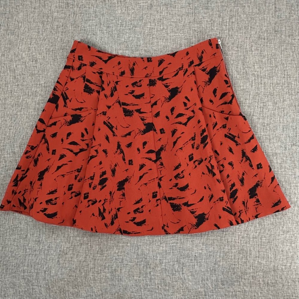 Harlowe & Graham Mini Skirt Pleated Pockets XS Zipper Closure Orange & Black